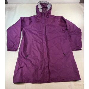 Vintage LL Bean Purple Stowaway Packable Long Rain Trench Coat Womens XL Goretex